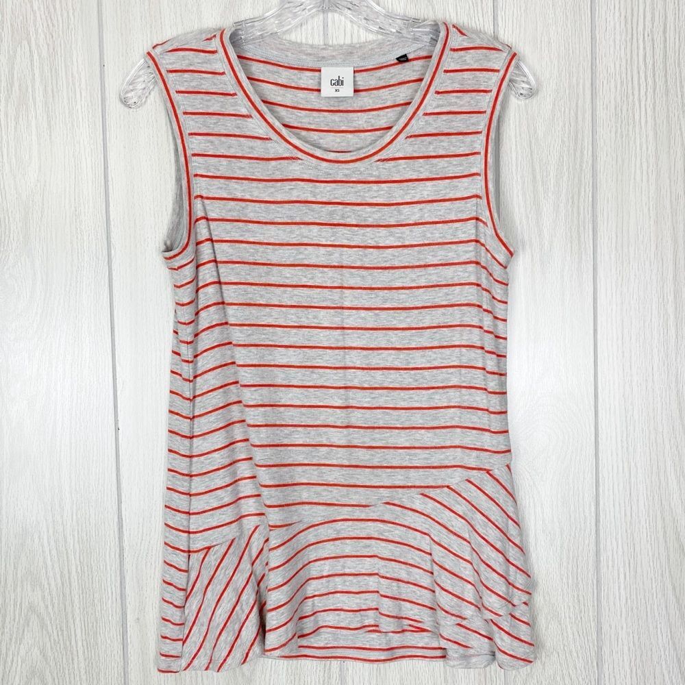 Cabi | Tangerine and Gray Stripe Ruffle Tank Top Size XS